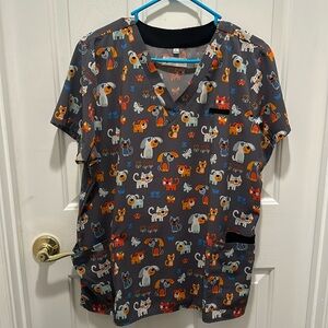 Grey Cat & Dog Scrub Top
